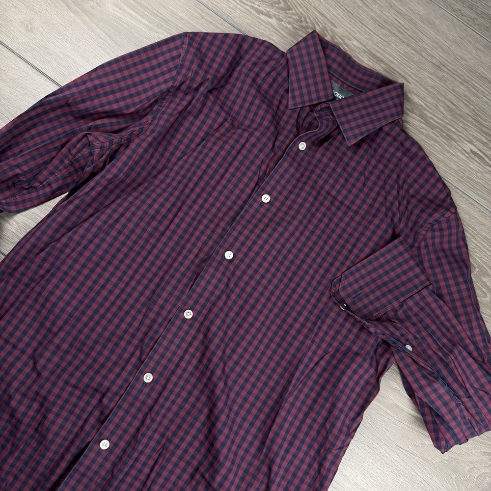 Bonobos Men's Long Sleeve Plaid Button Up Dress Shirt Red Blue Size 16.5 Large